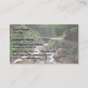 Wooden Bridge In The Forest With Water And Rocks Business Card