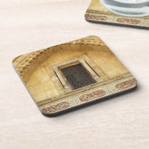 Wooden brown carved window on Coptic church in Coaster