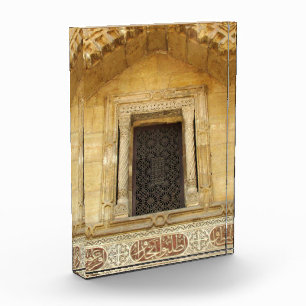 Wooden brown carved window on Coptic church in Photo Block