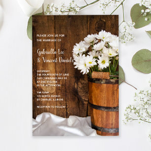 Wooden Bucket and White Daisies Barn Wedding Invitation