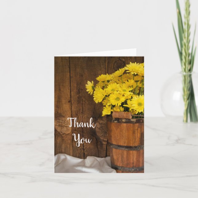 Wooden Bucket and Yellow Daisies Country Thank You (Front)