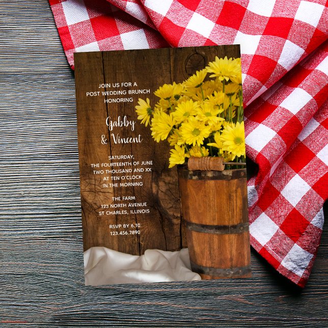 Wooden Bucket Daisies Country Post Wedding Brunch Invitation (Creator Uploaded)
