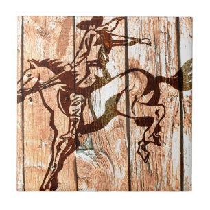 Wooden bucking bronco cowboy ceramic tile