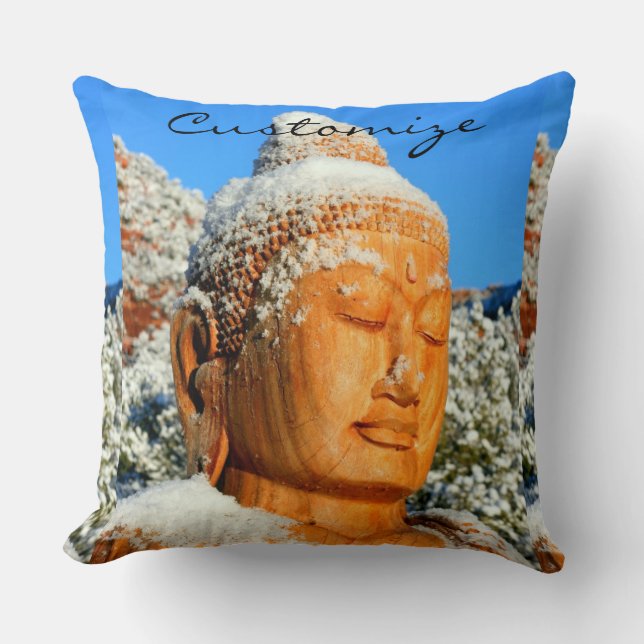 Wooden Buddha in Snow Pillow (Front)
