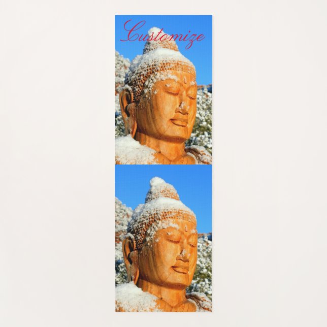 Wooden Buddha in Snow Thunder Cove Yoga Mat (Front)