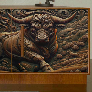 Wooden Bull Decoupage Tissue Paper