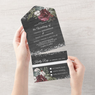 Wooden Burgundy Elegant Wedding  All In One Invitation
