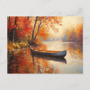 Wooden Canoe Placid River Autumn Postcard