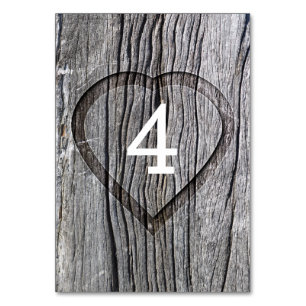 Wooden carved heart wedding table number