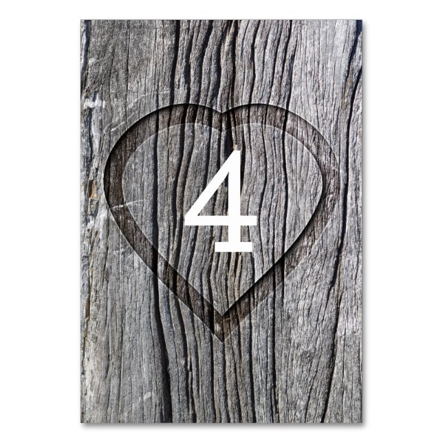 Wooden carved heart wedding table number (Front)