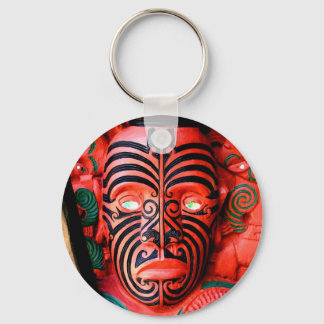 Wooden Carving of a Maori Warrior, New Zealand Key Ring