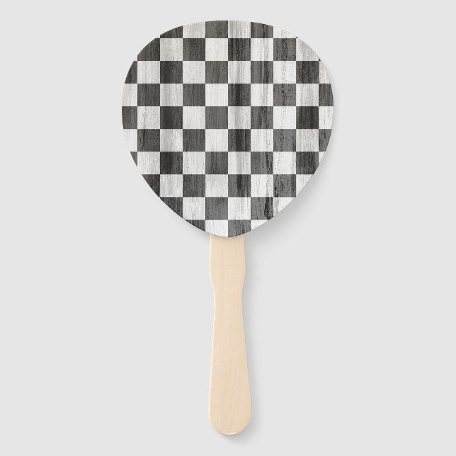 Wooden Chequered Pattern Hand Fan (Front)
