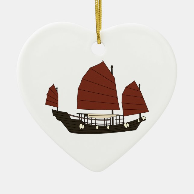 Wooden Chinese Junk Ship Ceramic Ornament (Front)