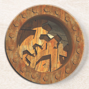 wooden clockwork coaster