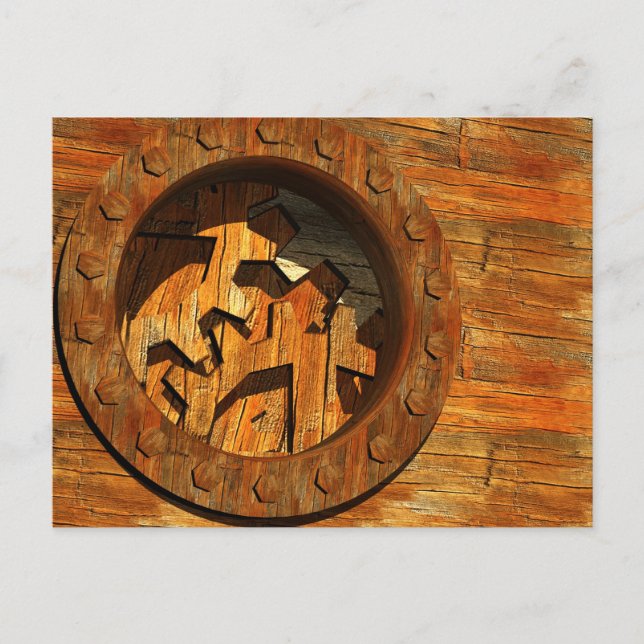 wooden clockwork postcard (Front)
