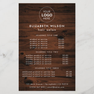 Wooden Colour Simple Salon Service Menu Flyer