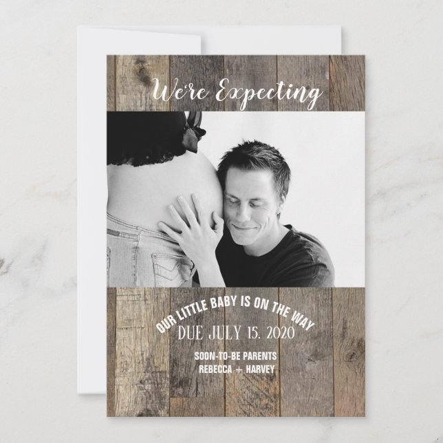 wooden country rustic Photo Pregnancy Announcement (Front)