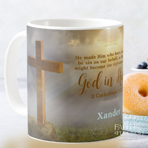Wooden Cross Bible Verse Personalised Coffee Mug