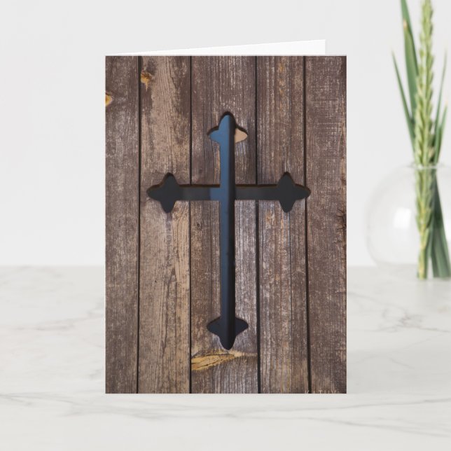 Wooden cross blank greeting card religious (Front)