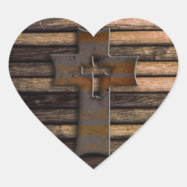 Wooden Cross Heart Sticker (Front)