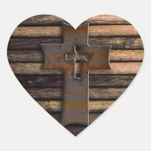 Wooden Cross Heart Sticker