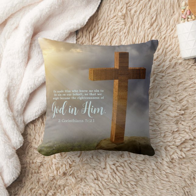 Wooden Cross Scripture Double Sided Cushion (Blanket)