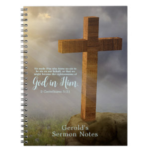 Wooden Cross Scripture Personalised Notebook