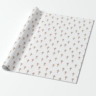 Wooden Crosses on White Wrapping Paper