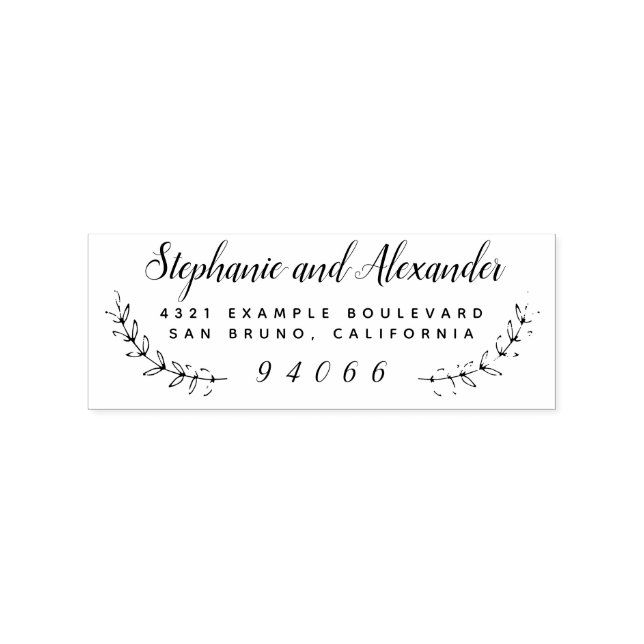 Wooden Custom Wedding Wreath Named Return Address Rubber Stamp (Imprint)