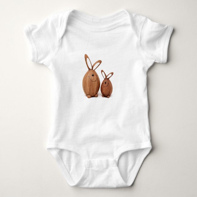 Wooden cute Easter rabbit Baby Bodysuit (Front)