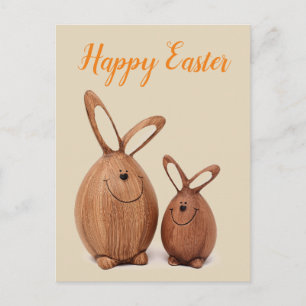 Wooden cute Easter rabbit Holiday Postcard