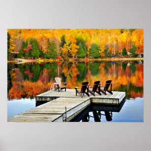Wooden Dock On Autumn Lake Poster