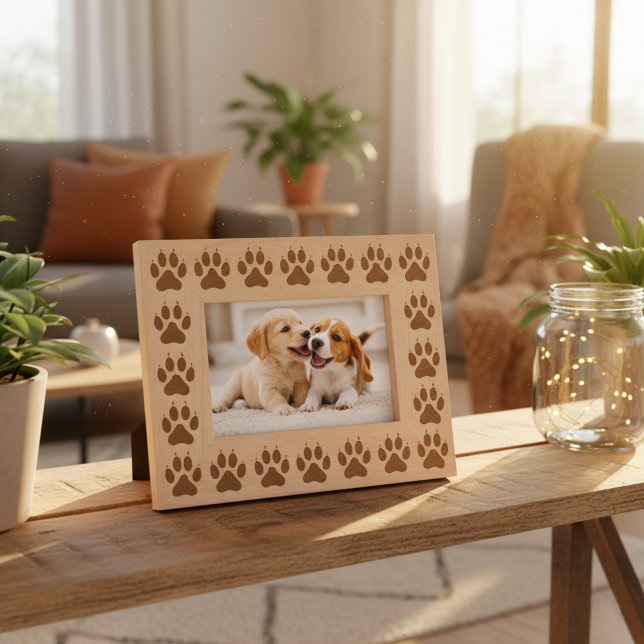 Wooden Dog Paw Print Photo Frame 6" x 4" Landscape (🐾 Frame your best friend’s photo with love and paw prints!)