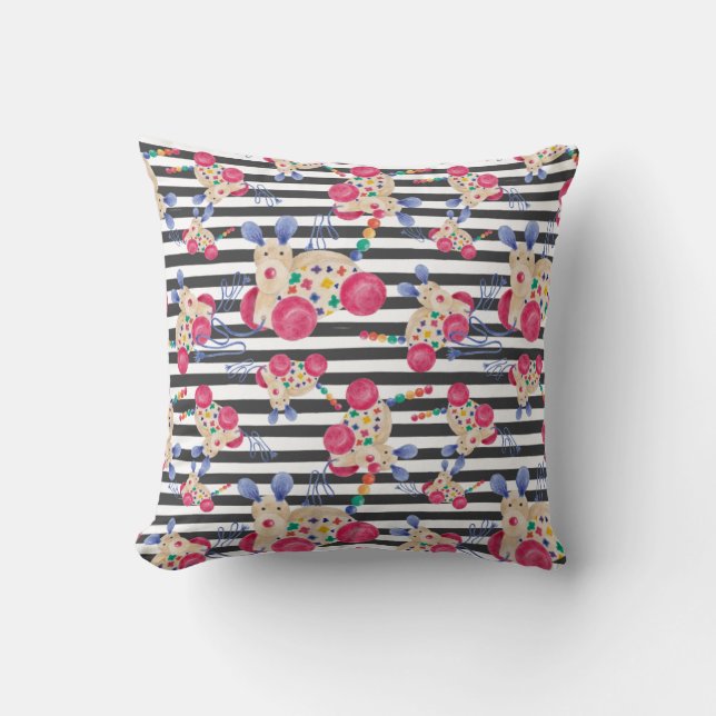 Wooden dog pull toy pattern cushion (Front)