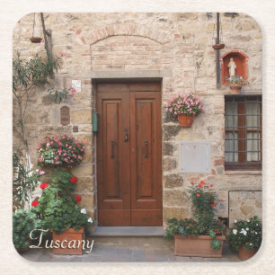 Wooden Door Tuscany Italy Personalised Square Paper Coaster