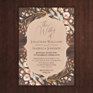 Wooden Elegant Calligraphy Rustic Wedding Invitation