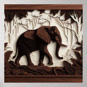 Wooden elephant art poster