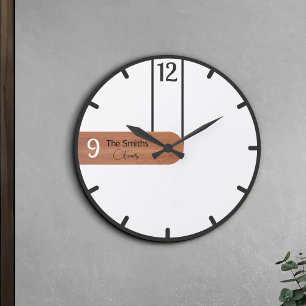 Wooden Family Name Personalised Rustic Minimalist Large Clock
