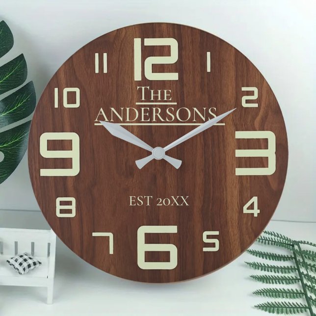 Wooden Family name Rustic  Large Clock (Creator Uploaded)
