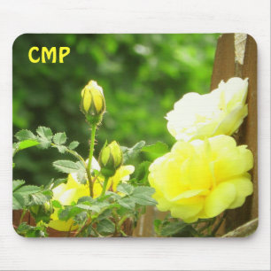 Wooden Fence and Yellow Rose your Initials Mouse Pad
