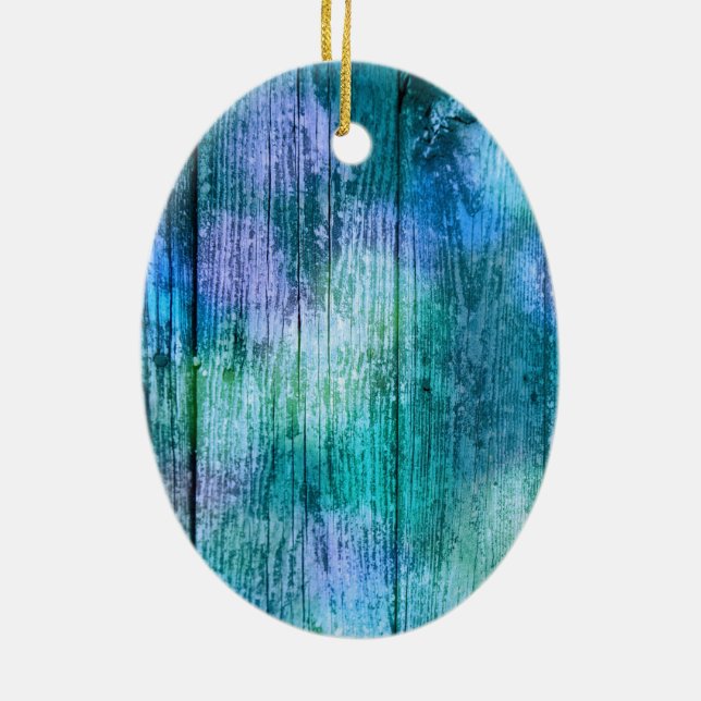 Wooden Fence Graffiti Purple Blue Green Turquoise Ceramic Ornament (Back)