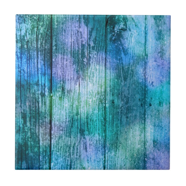 Wooden Fence Graffiti Purple Blue Green Turquoise Ceramic Tile (Front)