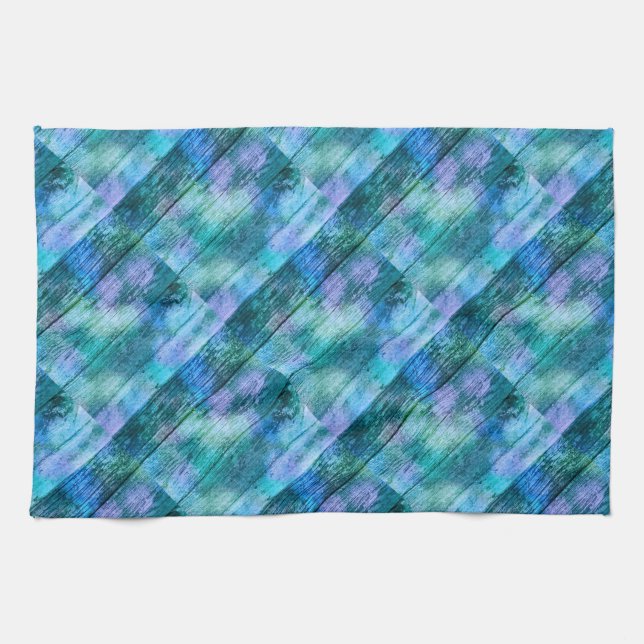 Wooden Fence Graffiti Purple Blue Green Turquoise Tea Towel (Horizontal)