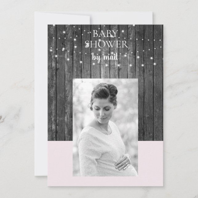 Wooden Fence Lights Baby Shower by Mail Photo Pink Invitation (Front)