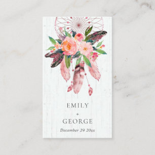 WOODEN FLORA BLUSH DREAM CATCHER WEDDING THANK YOU BUSINESS CARD