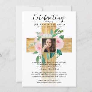 Wooden Floral Cross, Photos, Celebration of Life Invitation