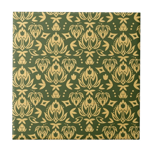Wooden floral damask pattern background ceramic tile (Front)