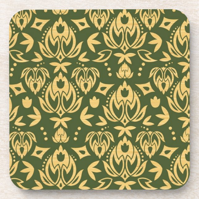 Wooden floral damask pattern background coaster (Front)
