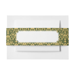 Wooden floral damask pattern background invitation belly band