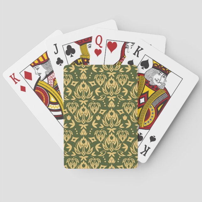 Wooden floral damask pattern background playing cards (Back)